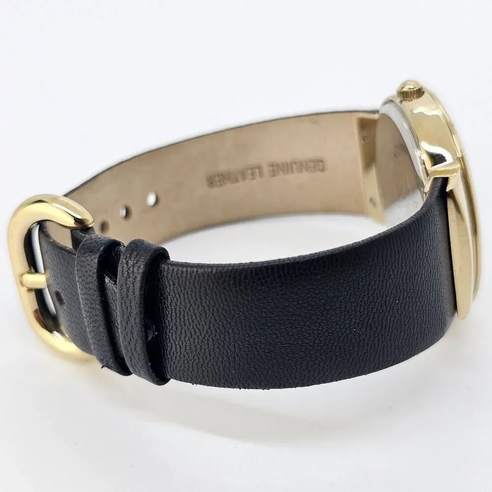 Anne Klein Women's Watch 36MM Gold Dial Black Leather Band‎ Straps New Battery
